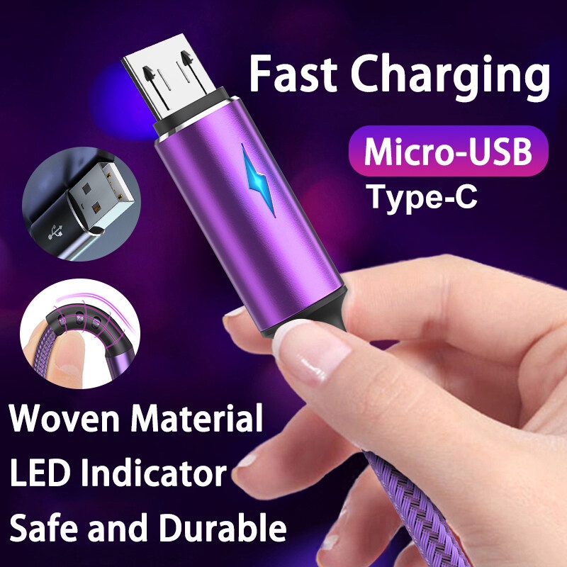 1.2M สาย Micro USB ไฟ LED แสดงสถานะ 5A ชาร์จเร็ว สำหรับโทรศัพท์มือถือ Android Type C สาย USB สำหรับ iPhone