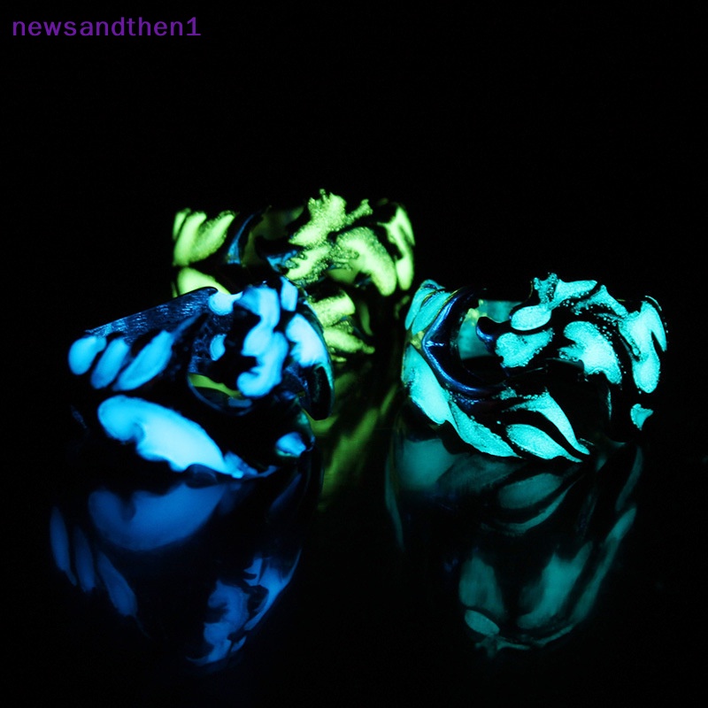 Newsandthen1 แหวนแฟชั่นผู้ชาย ลายมังกรบิน เรืองแสง ปรับได้ เครื่องประดับตกแต่งฮาโลวีน