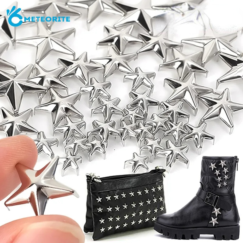 หมุดโลหะ รูปดาว สีเงิน สไตล์พังก์ สําหรับเย็บติดเสื้อผ้า กระเป๋า รองเท้า งานฝีมือ DIY