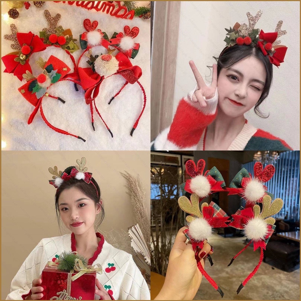 ที่คาดผม รูปกวางน่ารัก ประดับโบว์ เหมาะกับเทศกาลคริสต์มาส อุปกรณ์เสริม สําหรับวันคริสต์มาส