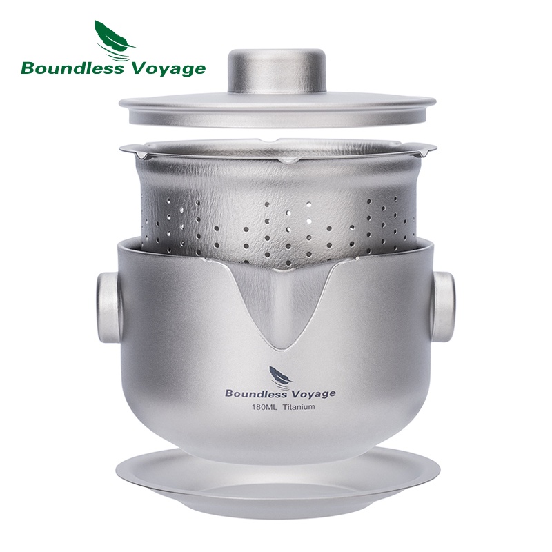 【Boundless Voyage】ชุดกาน้ําชาไทเทเนียม แบบสองชั้น พร้อมฝาปิด และตัวกรอง น้ําหนักเบา วางซ้อนกันได้