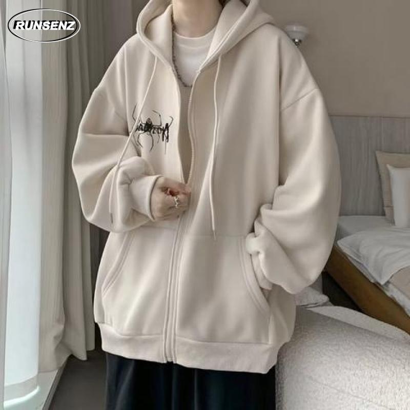เสื้อกันหนาวลําลอง มีฮู้ด ทรงหลวม แต่งซิป ขนาดใหญ่ แฟชั่นสําหรับผู้ชาย และผู้หญิง ไซซ์ M - 8XL
