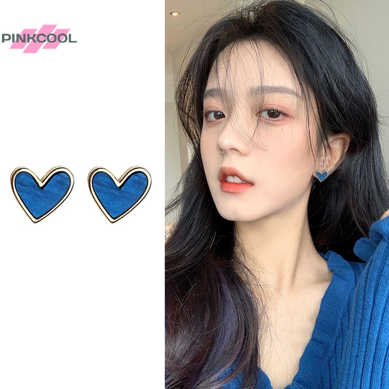 Pinkcool ใหม่ ต่างหูแฟชั่น ทรงกลม รูปหัวใจ 1 คู่