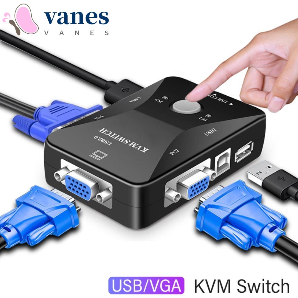 Vanes1 สวิตช์แยก VGA KVM 2 พอร์ต KVM USB 2.0 KVM กล่องแยก VGA ใช้งานง่าย USB 2.0 KVM สําหรับคอมพิวเตอร์ เมาส์ คีย์บอร์ด ดิสก์ U