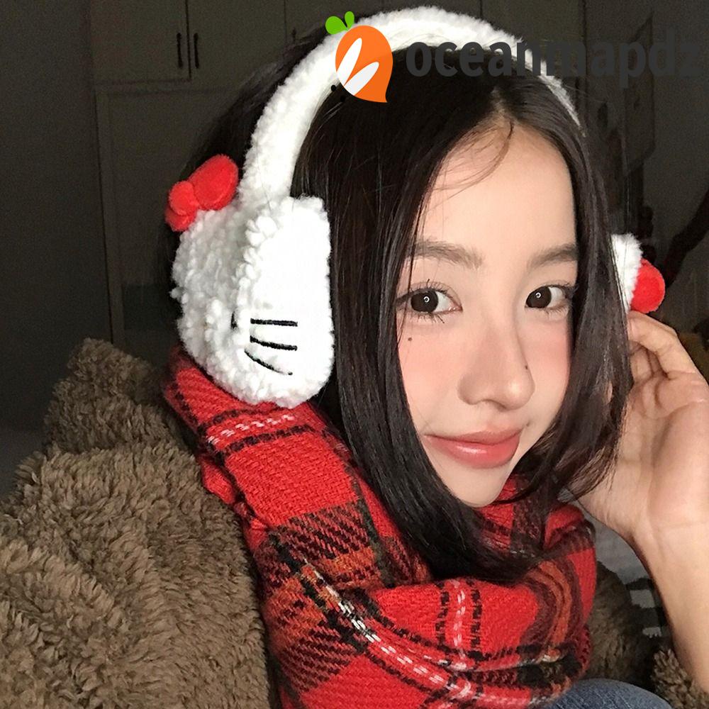 Oceanmapdz ที่ปิดหูแมว คิตตี้, ที่ปิดหูตุ๊กตาการ์ตูน, ที่ปิดหูกันหนาว ผ้ากํามะหยี่ขนนิ่ม, ที่ปิดหูขี่ อุ่นหู ให้ความอบอุ่น หนา ฤดูหนาว สําหรับผู้หญิง