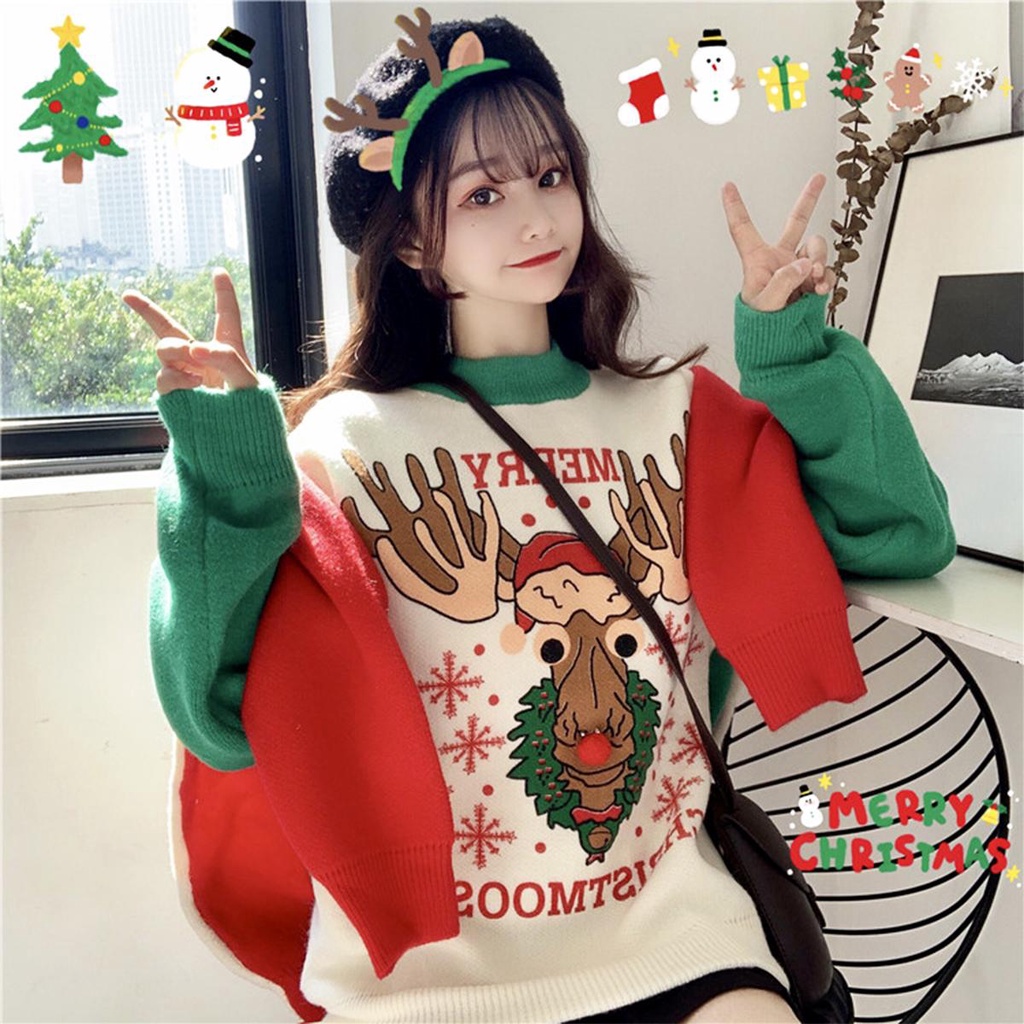 Anna 39058 เสื้อไหมพรม ลายน่ารักๆ วินเทจ เสื้อถัก ใหม่ ต้อนรับวันคริสมาสต์ แฟชั่นเกาหลี น่ารัก และหวาน