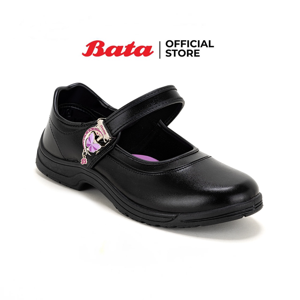 Bata บาจา รองเท้านักเรียนคัทชูวัยชั้นประถมศึกษา  ช่วงอายุ 6 - 12 ปี  น่ารักสดใส รองรับน้ำหนักเท้า สำหรับเด็กผู้หญิง รุ่น B-BUTTERFLY สีดำ รหัส 4416614