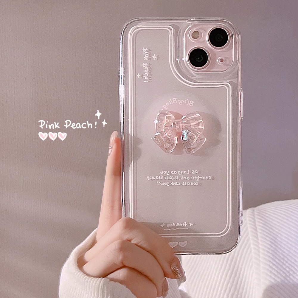 เคสโทรศัพท์มือถือ ซิลิโคน tpu ใส ประดับโบว์ สําหรับ iphone 11 12 13 14 15 pro max plus x xr xs max mini 7 8 plus se2020
