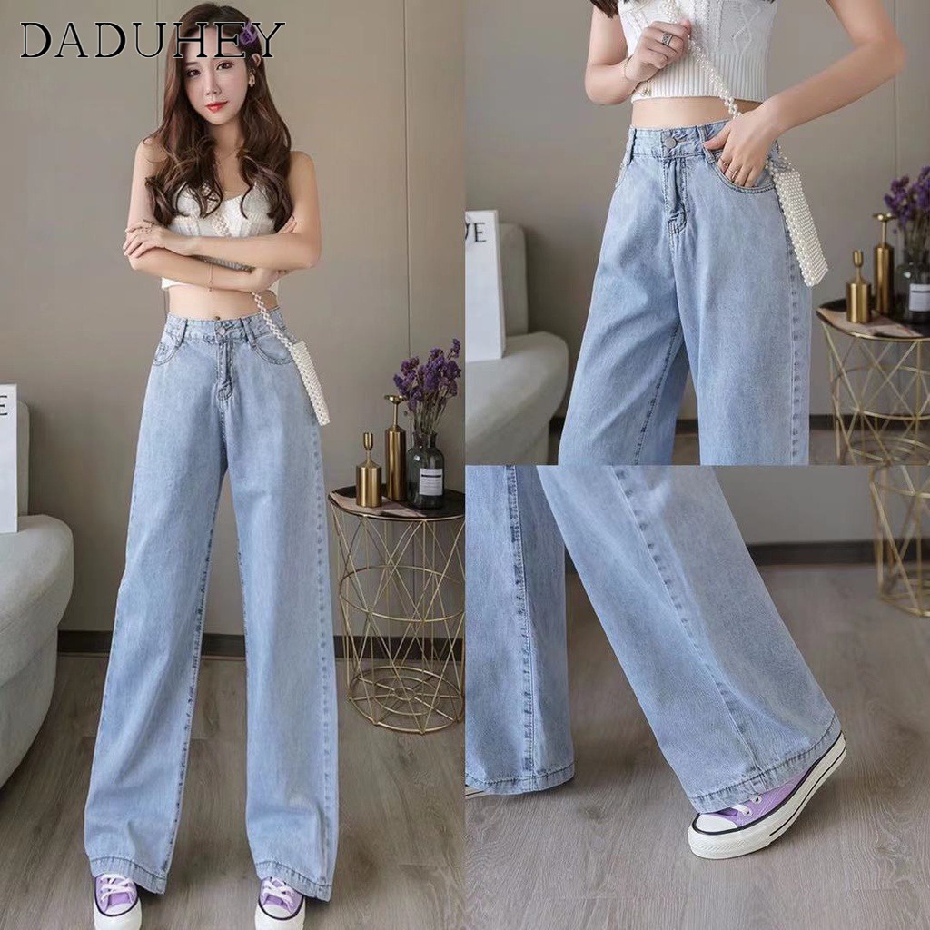 DaDuHey🎈 Korean Style High Waist Slim Women's New Loose Wide Leg Jeans Fashion High Waist Casual High Street Denim Long Pants