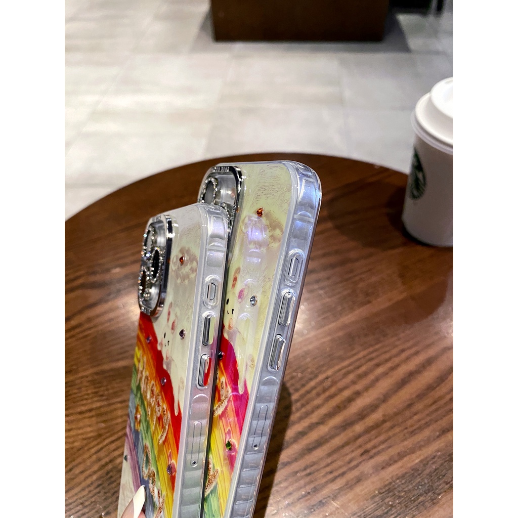 Rainbow Rabbit Shiny เจาะกล้องป้องกันฟิล์ม TPU สําหรับ Apple IPhone 16 15 14 13 12 11 Pro Max 14Plus 15Plus 16Plus เคสกันกระแทก