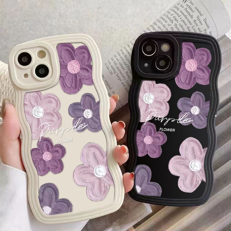 เคสโทรศัพท์มือถือ TPU นิ่ม ปิดด้านหลัง ลายภาพวาดสีน้ํามัน รูปคลื่น ดอกไม้ สําหรับ iPhone 12 mini 12 Pro Max 13 mini 13 Pro Max 14 Plus 14 Pro Max
