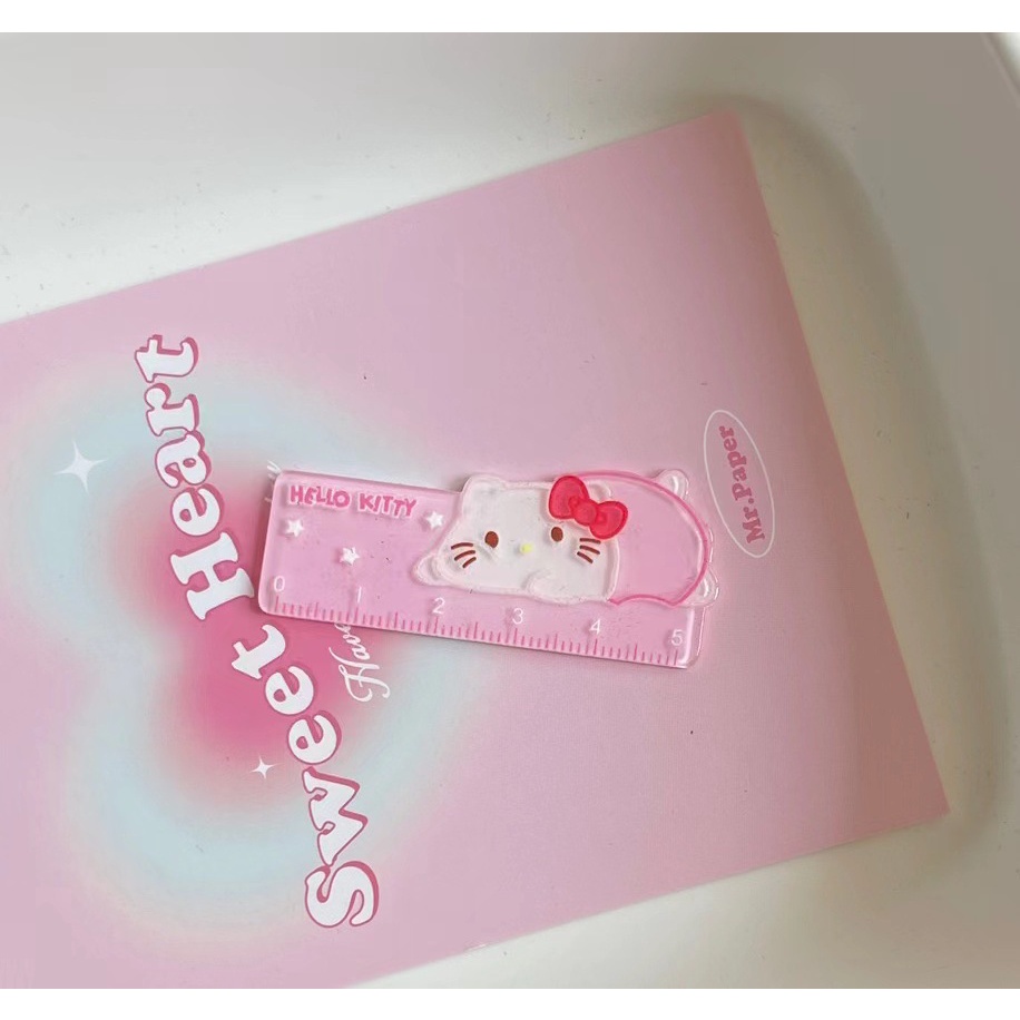 SANRIO ไม้บรรทัดขนาดเล็ก ซานริโอ เครื่องเขียนอะคริลิคนักเรียนการ์ตูนแบบพกพาไม้บรรทัดขนาดเล็กสร้างสรรค์แบบพกพา