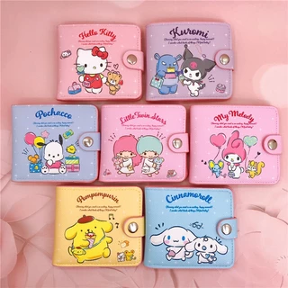 ใหม่ กระเป๋าสตางค์ หนัง PU ใบสั้น ลายการ์ตูน kuromi Cinnamoroll Pochacco melody Kitty พร้อมกระดุม สําหรับเด็ก