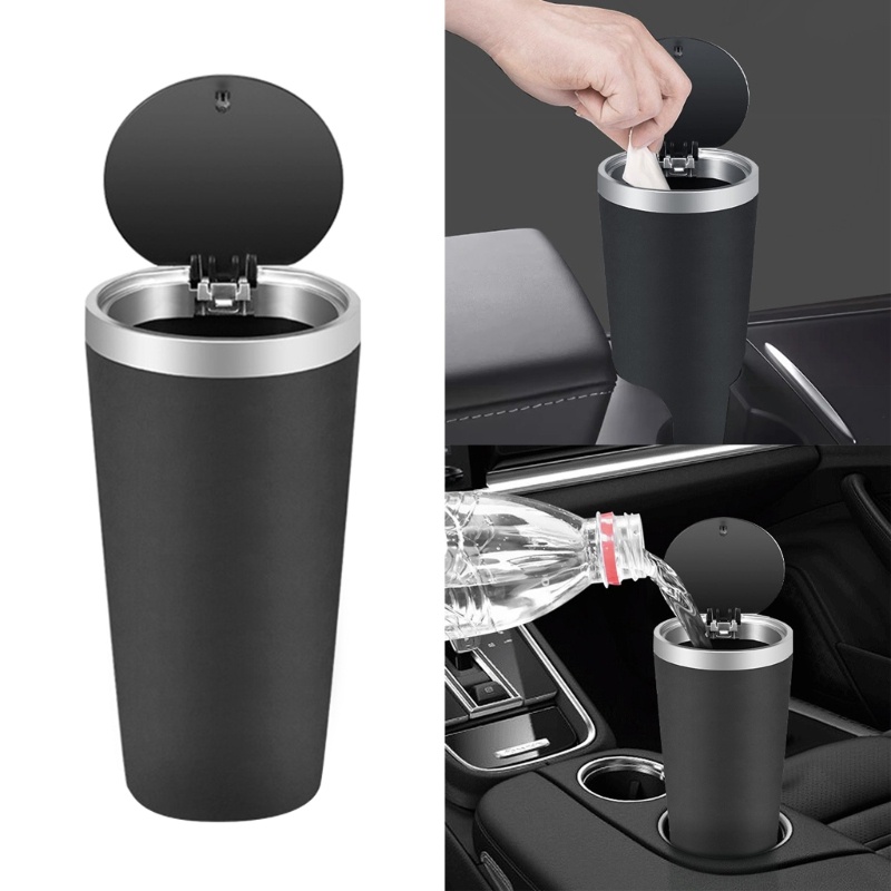Estone SUV ถังขยะที่วางแก้วในรถยนต์ถังขยะพร้อมฝาปิดกล่องเก็บของ