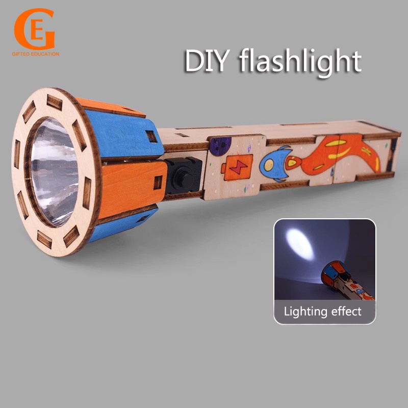 ไฟฉายไม้ ฟิสิกส์วิทยาศาสตร์ แบบมือถือ DIY ของเล่นเสริมการเรียนรู้เด็ก