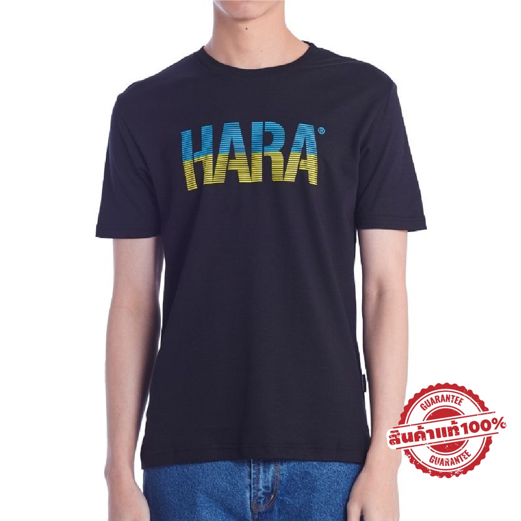 [ ลดล้างสต๊อก! ] Hara ฮาร่า ของแท้ เสื้อยืดผู้ชาย แขนสั้น คอกลม สีดำ สกรีนลาย Cotton 100% สวมใส่สบาย รุ่นHMTS-0230-02