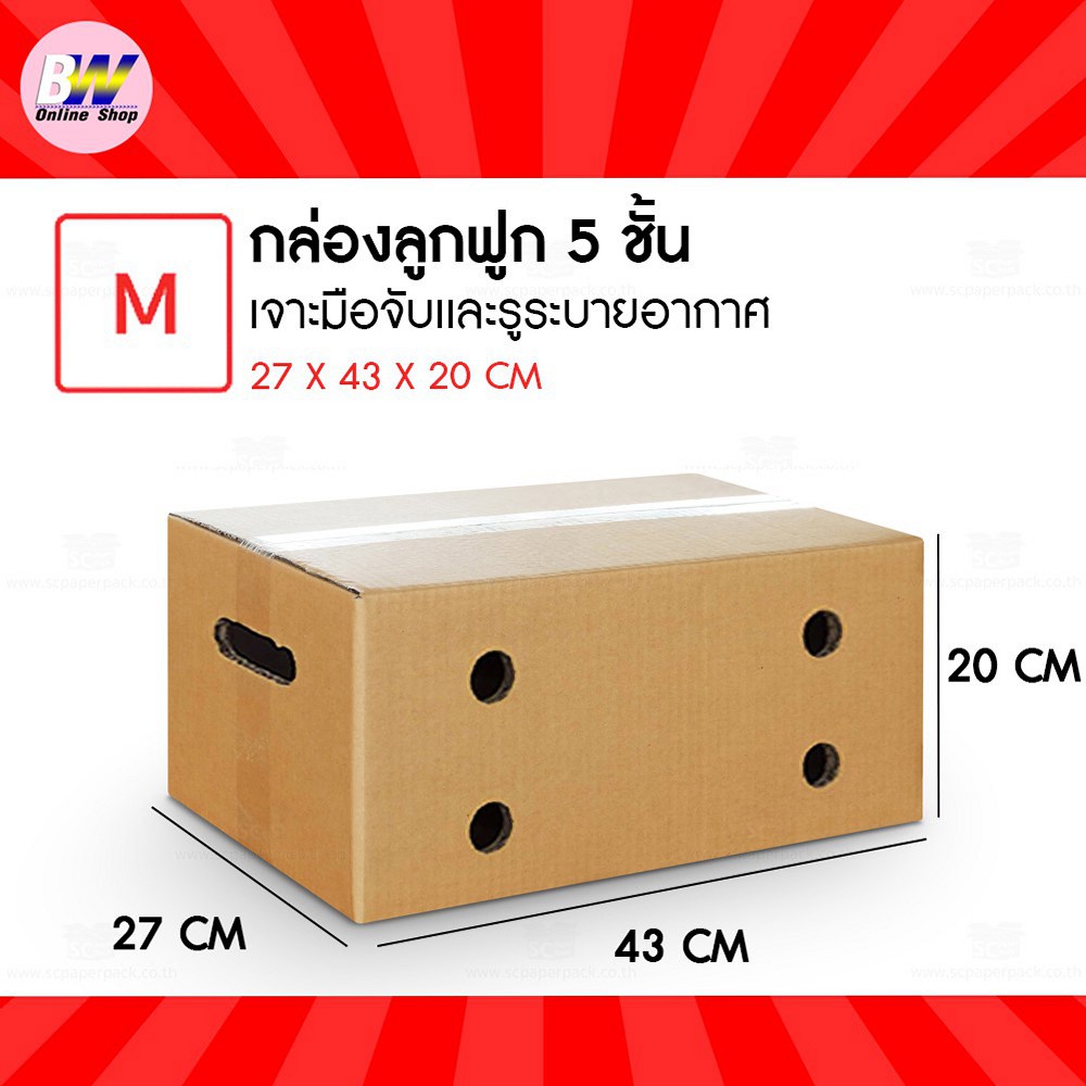 SC Paper-Pack กล่องใส่ผลไม้ลูกฟูก 5 ชั้น ขนาดเทียบเท่า (M) KERRY 27X43X20CM (เเพ็ค10ใบ) เจาะมือจับและรูระบายอากาศ