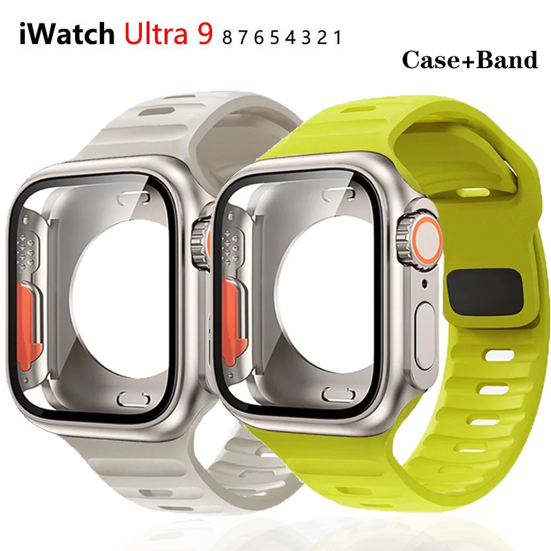 สายนาฬิกาข้อมือซิลิโคน และเคส สําหรับ Apple Watch 44/45 มม. 41 มม. 40 มม. iWatch Series 9 8 7 SE 6 5 3