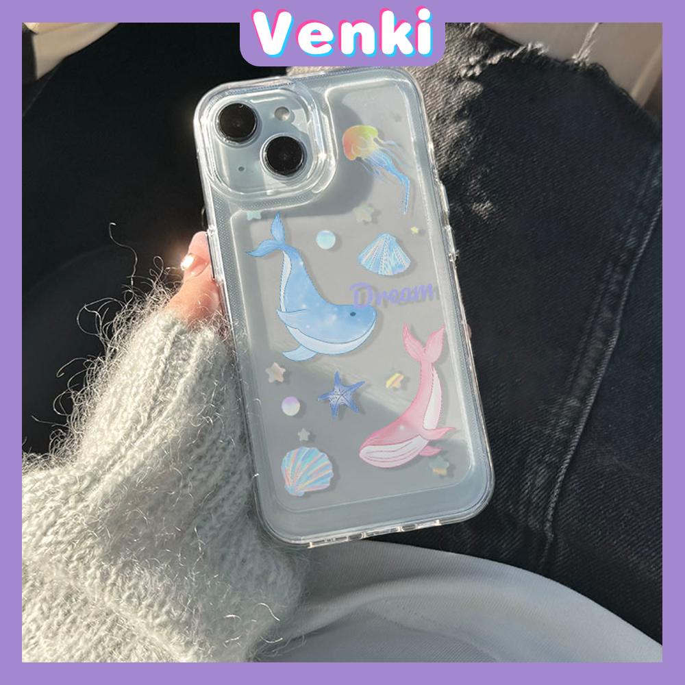 VENKI - เข้ากันได้สำหรับ เคสไอโฟน เคสไอโฟน11 เคส iphone 11 TPU โปร่งใสปุ่ม Electroplated ปลาโลมาสีน้ำเงินสวยงามเข้ากันได้กับ iPhone 15 14 13 PRO MAX 12 PRO MAX 11 XR XS 8 PLUS