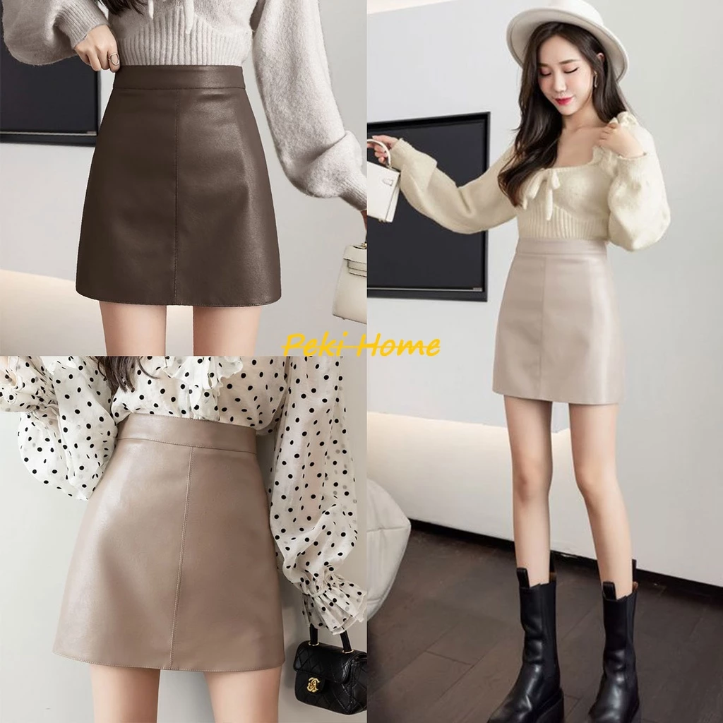 Miniskirt กระโปรงหนังทรงเอ กระโปรงเอวสูง สไตล์เกาหลี