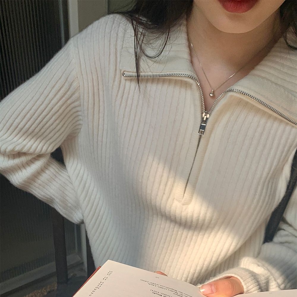 (จัดส่งจากกรุงเทพฯ) เสื้อสเวตเตอร์ถักผู้หญิงใหม่ คาร์ดิแกนแขนยาวแฟชั่นซิปหลวม Z020