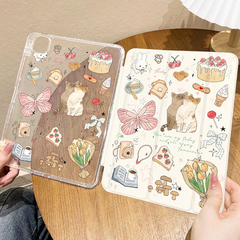 เคสซิลิโคน ลายการ์ตูนแมวสามตัว พร้อมช่องใส่ปากกา สําหรับ iPad gen9 gen8 gen7 10.2 Air4 Air5 gen 10 10.9 Pro11 2020 2021