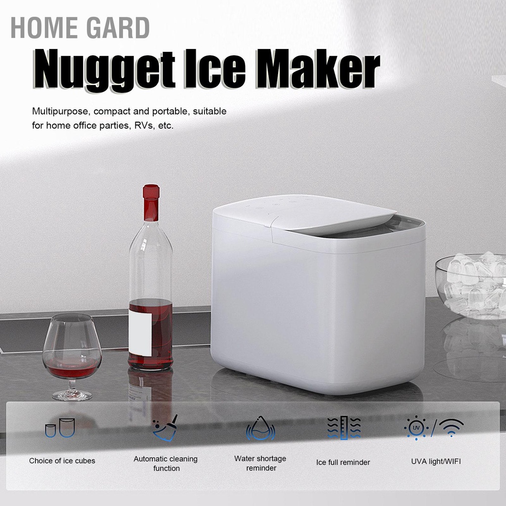 Home Gard เครื่องทำน้ำแข็งสีขาวแบบพกพาขนาดเล็กมัลติฟังก์ชั่ทำความสะอาดตัวเอง Nugget Ice Maker เคาน์เ