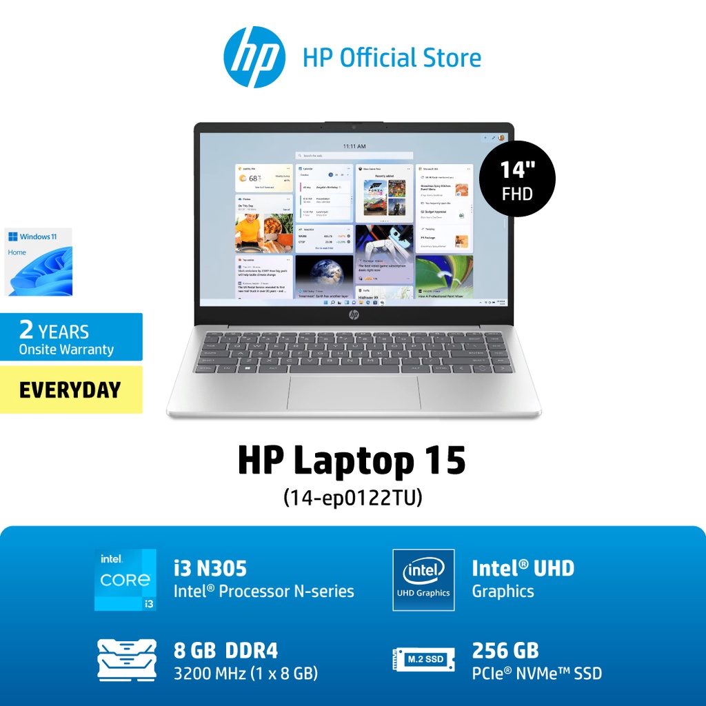 [ผ่อน0%] HP Laptop (14-ep0122TU) Intel® Core™ i3-N305/ 8GB/ 256GB/ Win11 Home/ 2Yrs Onsite โน๊ตบุ๊ค Notebook