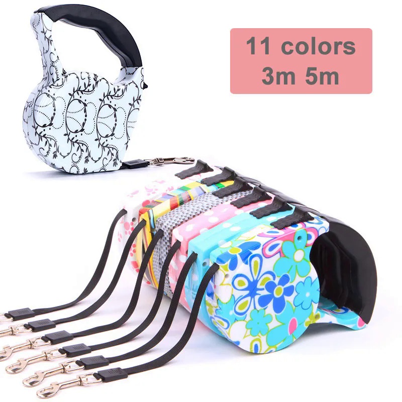 3m 5m Retractable Dog Leash 11 Colors Fashion Printed Puppy Auto Traction Rope Nylon Walking Leash for Small Dogs Cats P