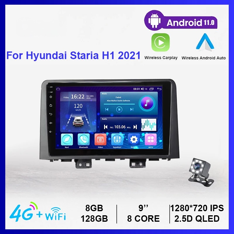เครื่องเล่นมัลติมีเดียรถยนต์ DSP 10.1 นิ้ว สําหรับ Hyundai Staria H1 2021+ 8+128G GPS Navigation Android 11 Carplay ตัวรับสัญญาณวิทยุสเตอริโออัตโนมัติ