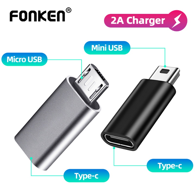 Fonken อะแดปเตอร์แปลง Mini USB Micro เป็น Type C 5 Pin Mini USB ตัวผู้ เป็น Type C ตัวเมีย สําหรับกล