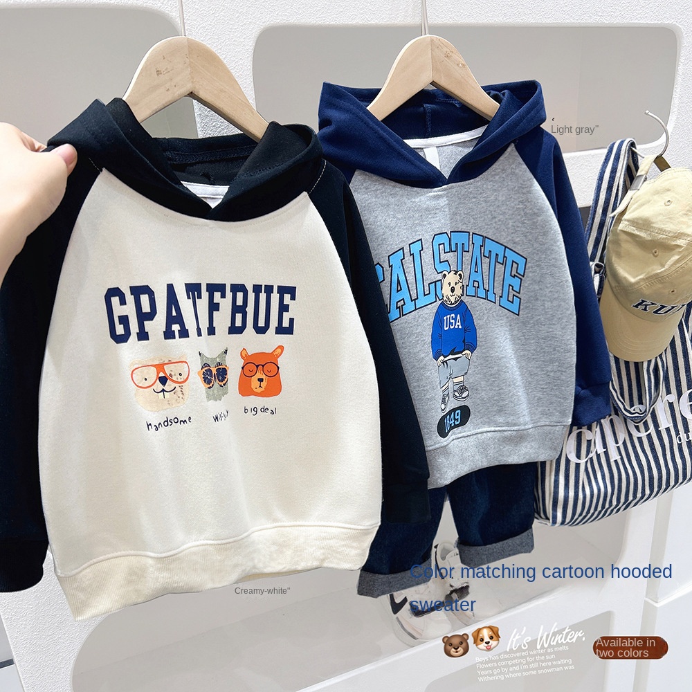 เสื้อกันหนาวแขนยาว มีฮู้ด ขนาดใหญ่ แฟชั่นฤดูใบไม้ผลิ และฤดูใบไม้ร่วง สําหรับเด็กผู้ชาย 2024