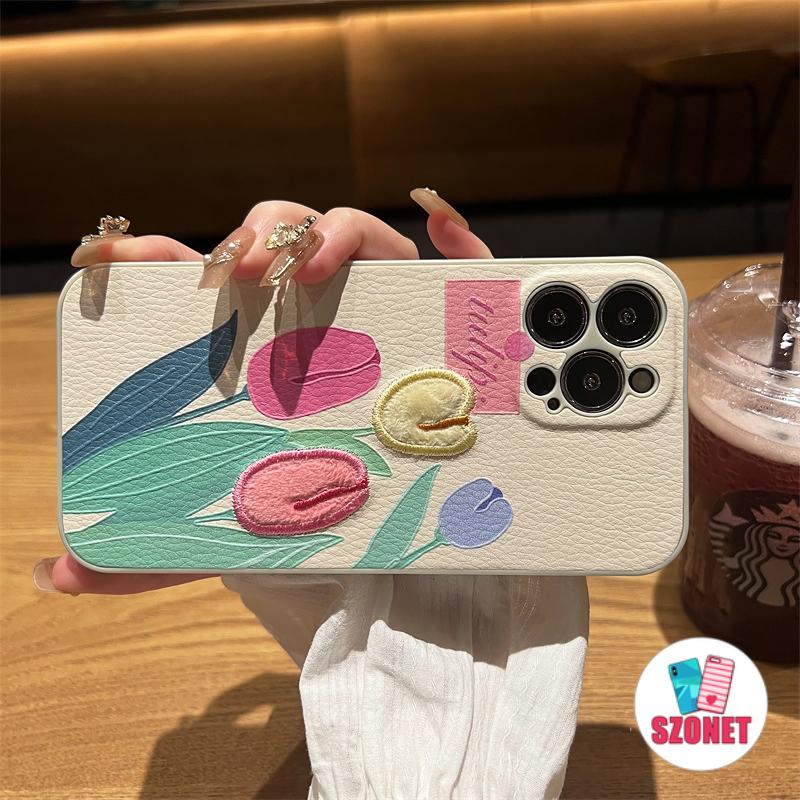 หนังทิวลิปดอกไม้นุ่มกันกระแทกเคสโทรศัพท์สําหรับiphone 16 15 14 13 12 11 Pro Max 15 Plusซิลิโคนป้องกันการตกคลุมทั้งหมดเลนส์ป้องกันกล้องเคสโทรศัพท์ปก
