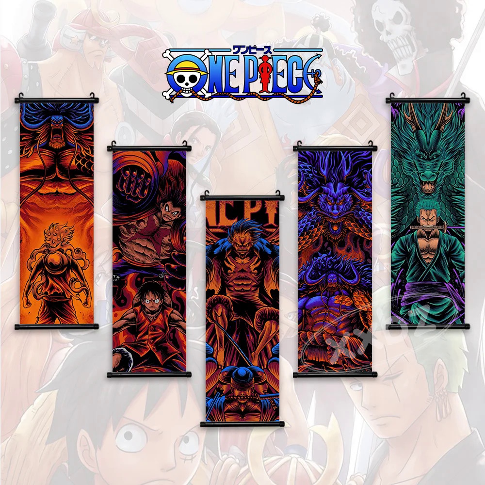 อะนิเมะ One Piece ภาพวาด Zoro ตกแต่งบ้านผ้าใบ Hot Blooded Luffy Gear 5 โปสเตอร์ Wall Art Kaidou ภาพพื้นหลังข้างเตียง Bar
