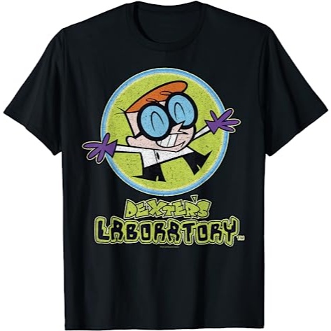สีขาว a  ผ้าฝ้าย พิมพ์ลายโลโก้ CN Dexter's Laboratory Dexter Portrait ยุค 24
