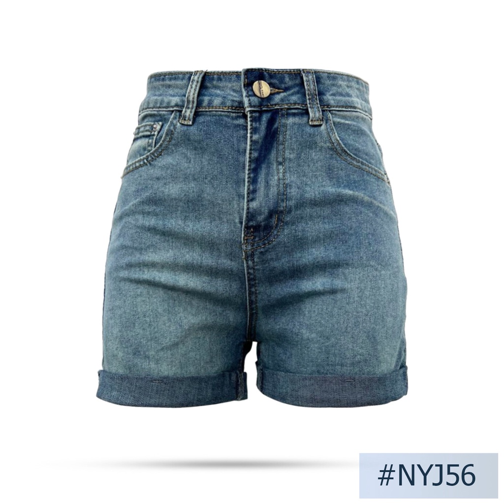 นิยมยีนส์ Niyom jeans รุ่น NYJ56 กางเกงยีนส์ขาสั้นปลายขาพับ  สียีนส์ผ้า ผ้ายืด ปลายขาพับเย็บติด