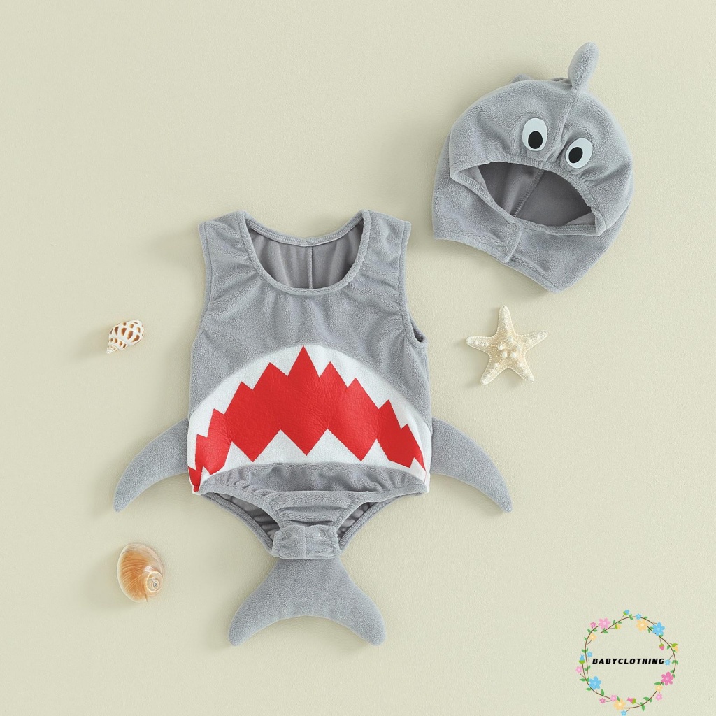 เสื้อผ้าเด็ก-ทารกฮาโลวีนฉลามเสื้อคลุมหลวมๆทารกชายหญิงปากพิมพ์แขนกุดบอดี้สูทกับหมวกทารกแรกเกิดเหมาะสมกับเครื่องแต่งกาย