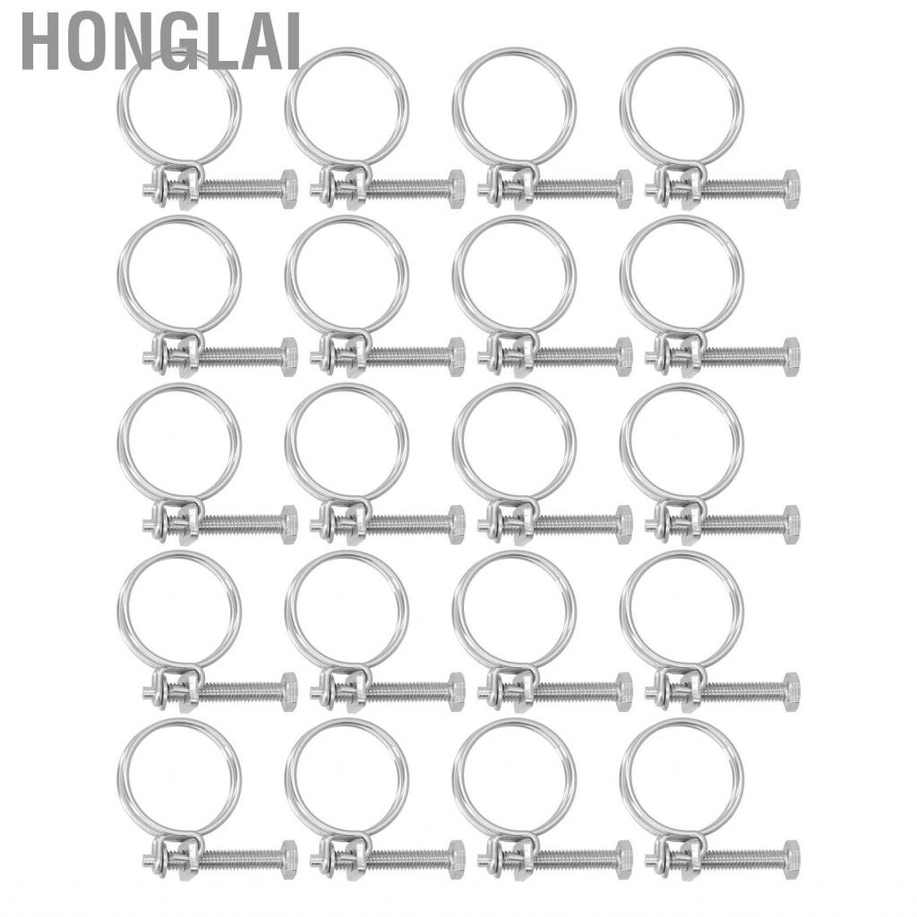 Honglai 20Pcs Household Double Wire Hose Clamp Adjustable Steel Set 13-29mm