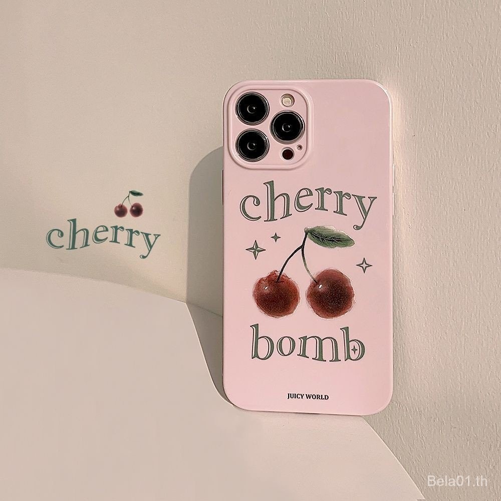 เคสป้องกันโทรศัพท์มือถือ แบบนิ่ม ลายเชอร์รี่ และหัวใจ สําหรับ iPhone 13promax 15pro 11 14