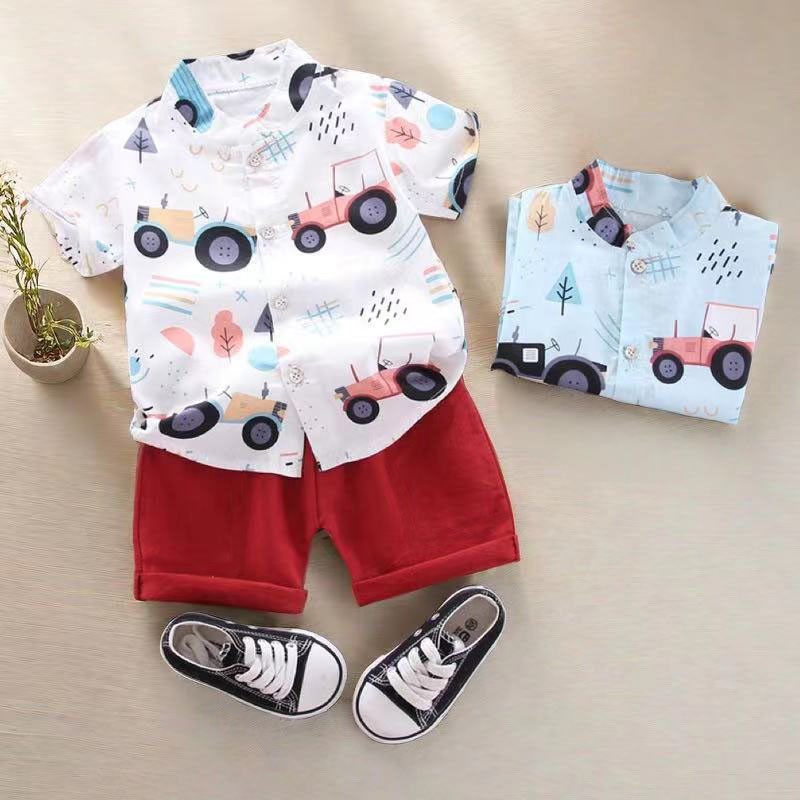 เสื้อผ้าแฟชั่นเด็กผู้ชาย เสื้อคอจีน+กางเกงแซ็ต2ชิ้น