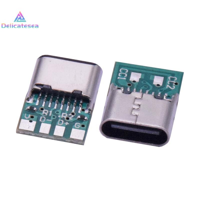 [Delicatesea] Type-c Jack Connector 16Pin Female Socket Receptacle อะแดปเตอร์ USB-C เพื่อบัดกรี 6 ข้อต่อบัดกรีใหม่