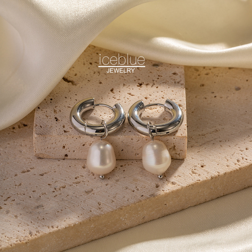 【iceblue】ต่างหูห่วงจี้ไข่มุกน้ำจืดธรรมชาติ ชุบ 18K Gold ไร้สนิม ฮิปโปแอลเลอร์เจนิก สเตนเลสไทเทเนียม สำหรับผู้หญิง E65 - รูปที่ 5