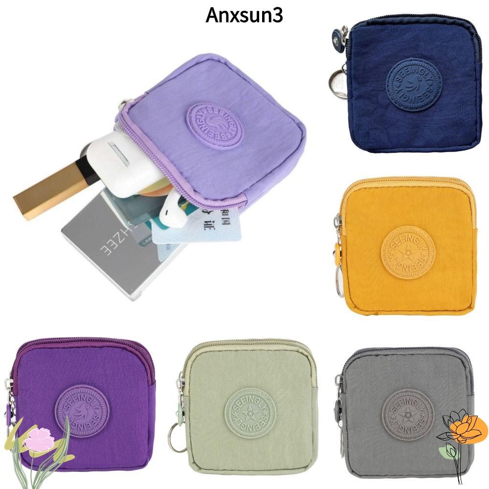 Anxsun3 บัตรเครดิต Holoder,ผ้าใบกันน้ํากระเป๋าเงินกระเป๋าใส่เหรียญ,ทนทานสวมใส่พร้อมพวงกุญแจกระเป๋าสตางค์กระเป๋าเงินชายหญิง