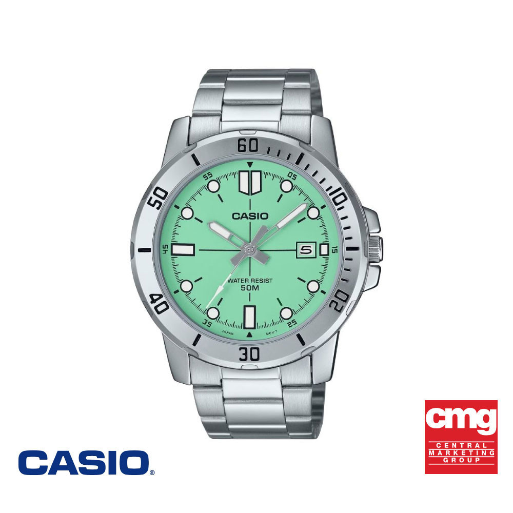 CASIO นาฬิกาข้อมือ รุ่น MTP-VD01D-3E1VUDF สายสเตนเลสสตีล สีเขียวอ่อน