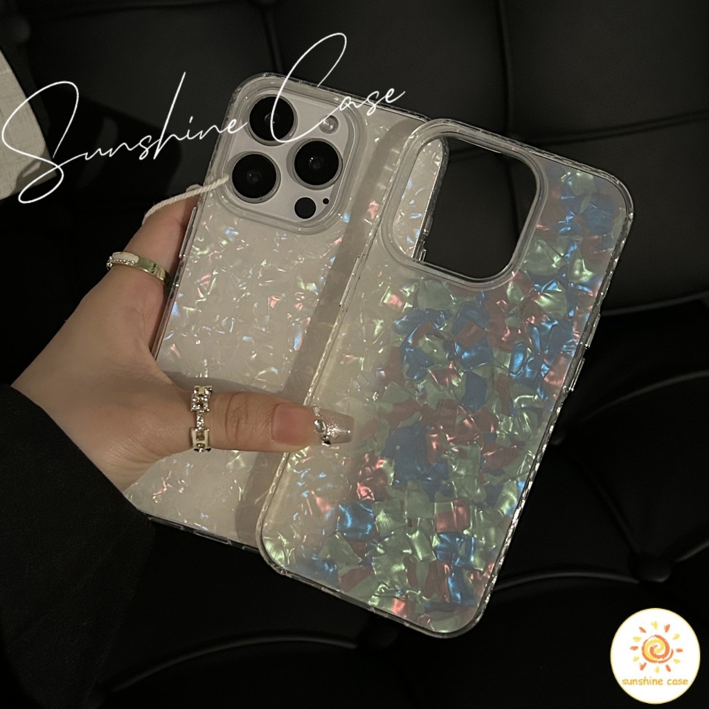 🔥GOOD🔥เคส ใสลายเลเซอร์เปลือกหอย ปุ่มเคลือบด้วยไฟฟ้าสุดเท่ ไอโฟน11 For iPhone12 13 14 15 16Pro MAX X XS XR XS 7 8Plus SE