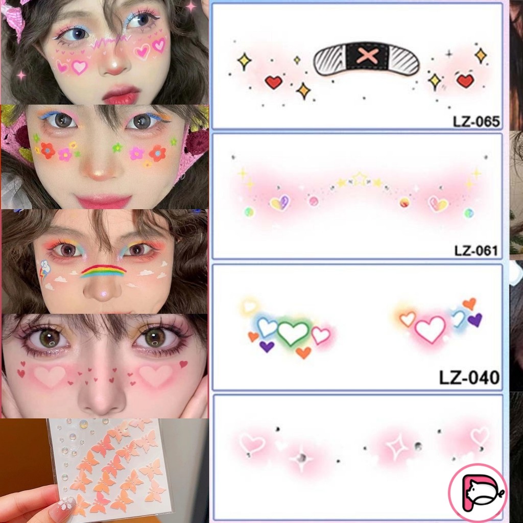 พร้อมส่ง🔥สติกเกอร์รอยสักชั่วคราว สติ๊กเกอร์กันน้ำ tattoo ลายน่ารัก สําหรับแต่งหน้า เหมาะสำหรับงานปาร์ตี้ กันน้ำ มีสีสัน