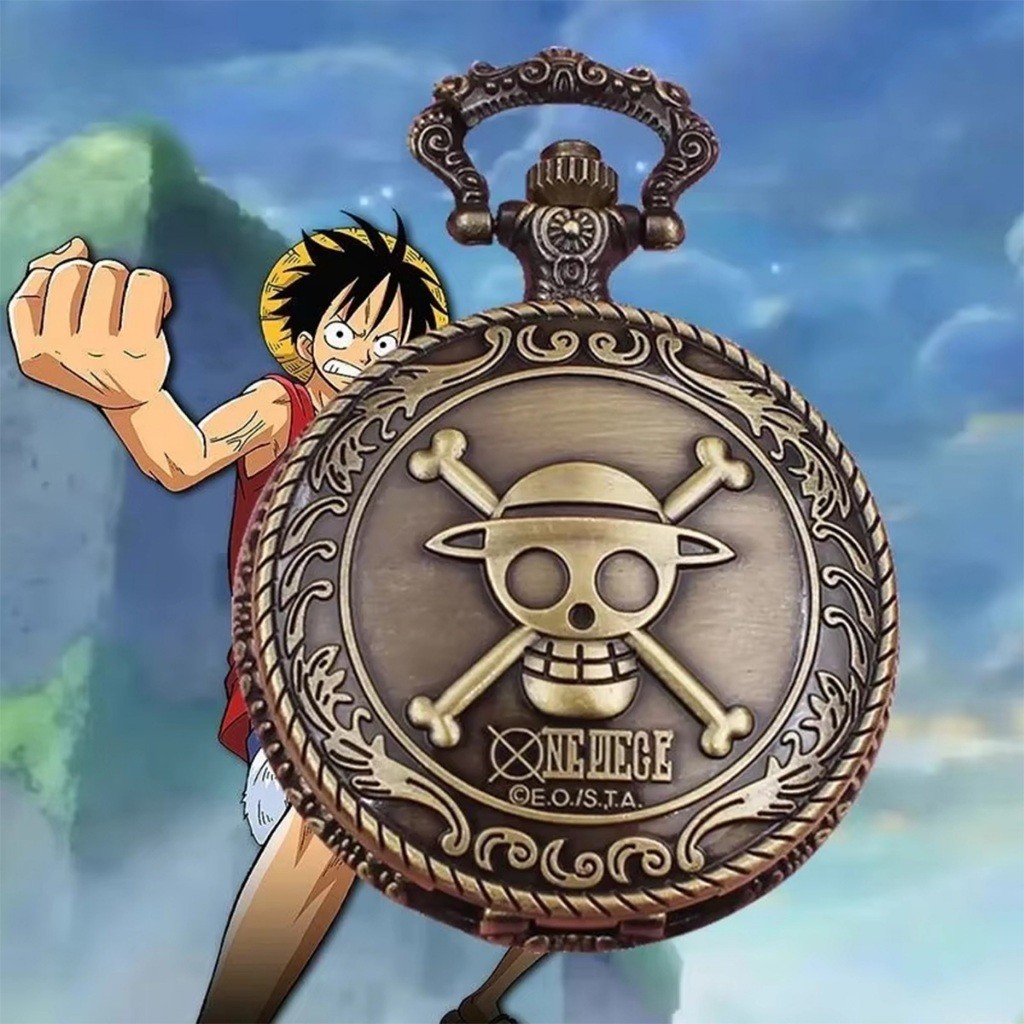 สร้อยคอนาฬิกาพ็อกเก็ต ลายลูฟี่ one piece สไตล์วินเทจ กะโหลกโจรสลัด ของเล่นของขวญ