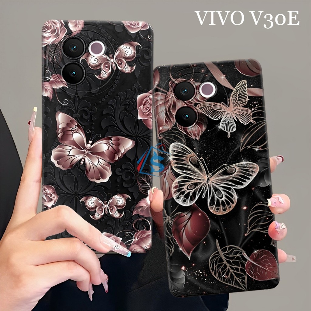 HP [SHARK CASE] Softcase VIVO V30E 5G 2024 NEWEST Butterfly Aesthetic Motif - เคส Vivo V30E - เคส Vi