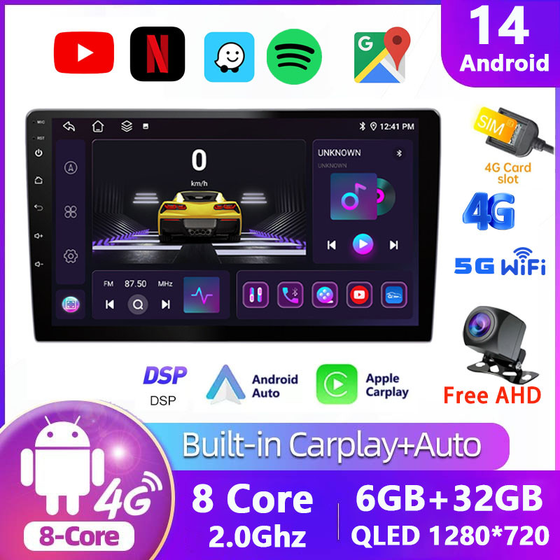 (8Core รองรับซิมการ์ด 4G) วิทยุรถยนต์ 6GB+32GB Qled 1280*720 จอ android รถยนต์ พร้อม CarPlay Android