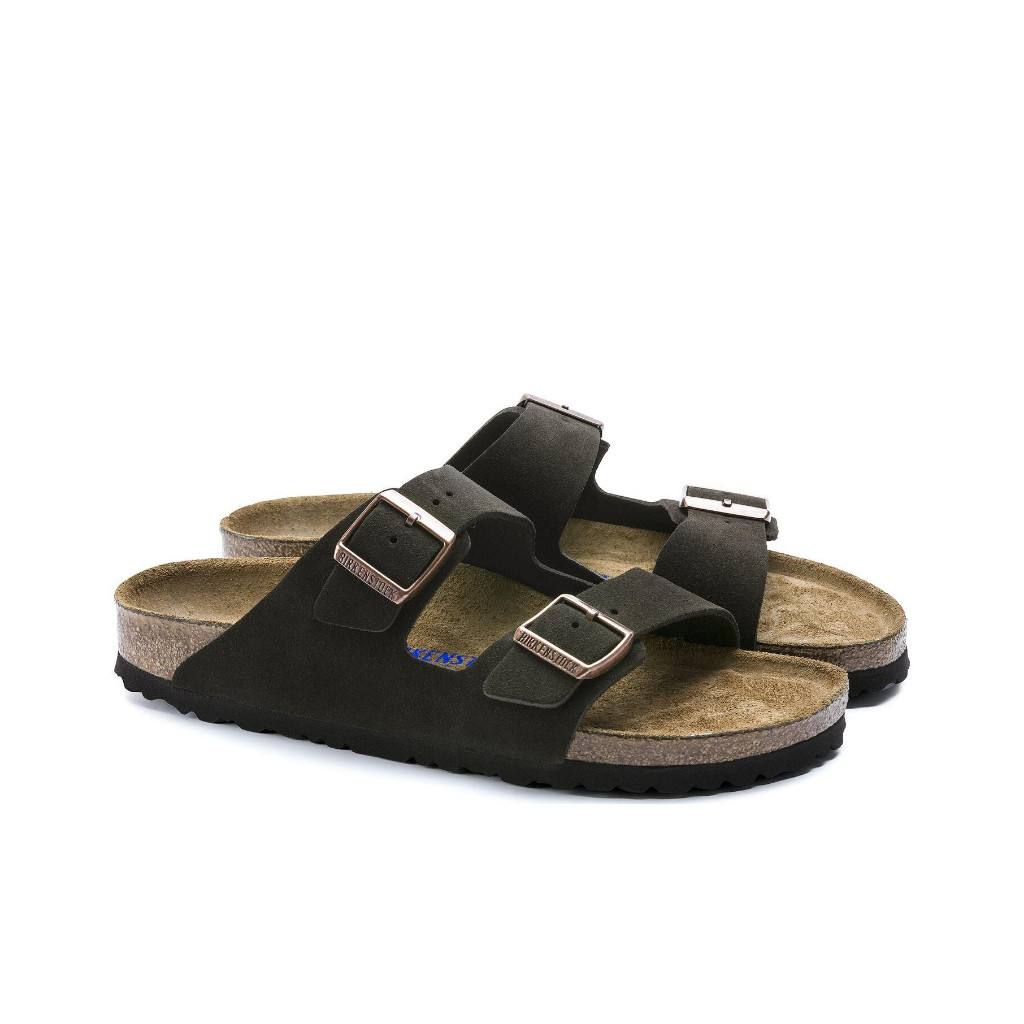 รองเท้าแตะ BIRKENSTOCK  Soft Sole ใหม่พร้อมหัวเข็มขัดกระดุมสองแถวฝ้าและพื้นผิวหนังกํามะหยี่ย้อนยุค